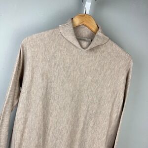 Ann Taylor LOFT Turtleneck Tunic Sweater Womens M Heather Tan Pullover Classic